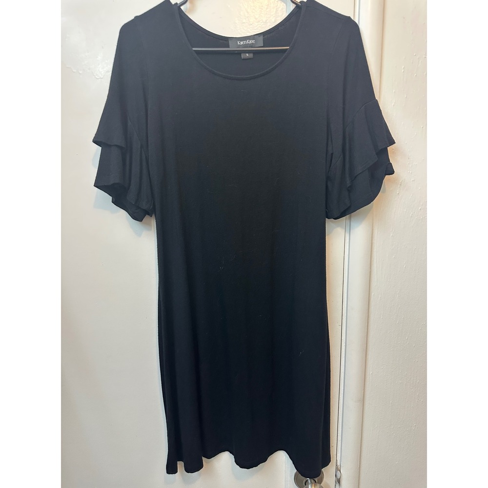Karen Kane Womens Black Tiered Ruffle Sleeve Knit Shift Dress Size S Made in USA